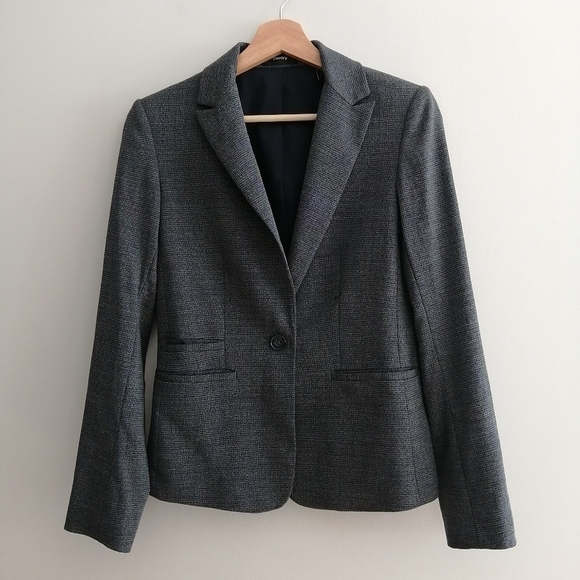Theory Gabe Portmore Wool Single Button Blazer Speckled Grey 3 Pockets 2 - Picture 3 of 17